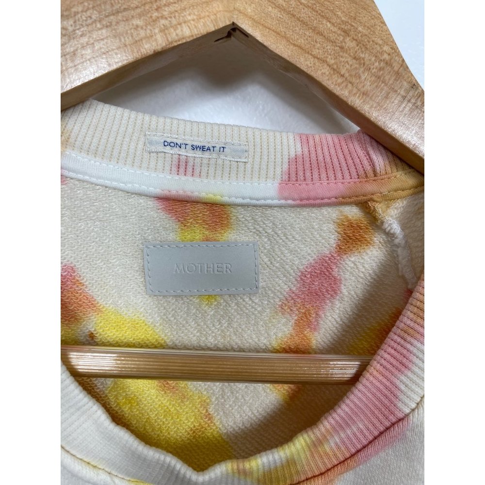 MOTHER The Loafer Crop Fray Sweatshirt In Coral Haze & Lemon - Picture 5 of 10